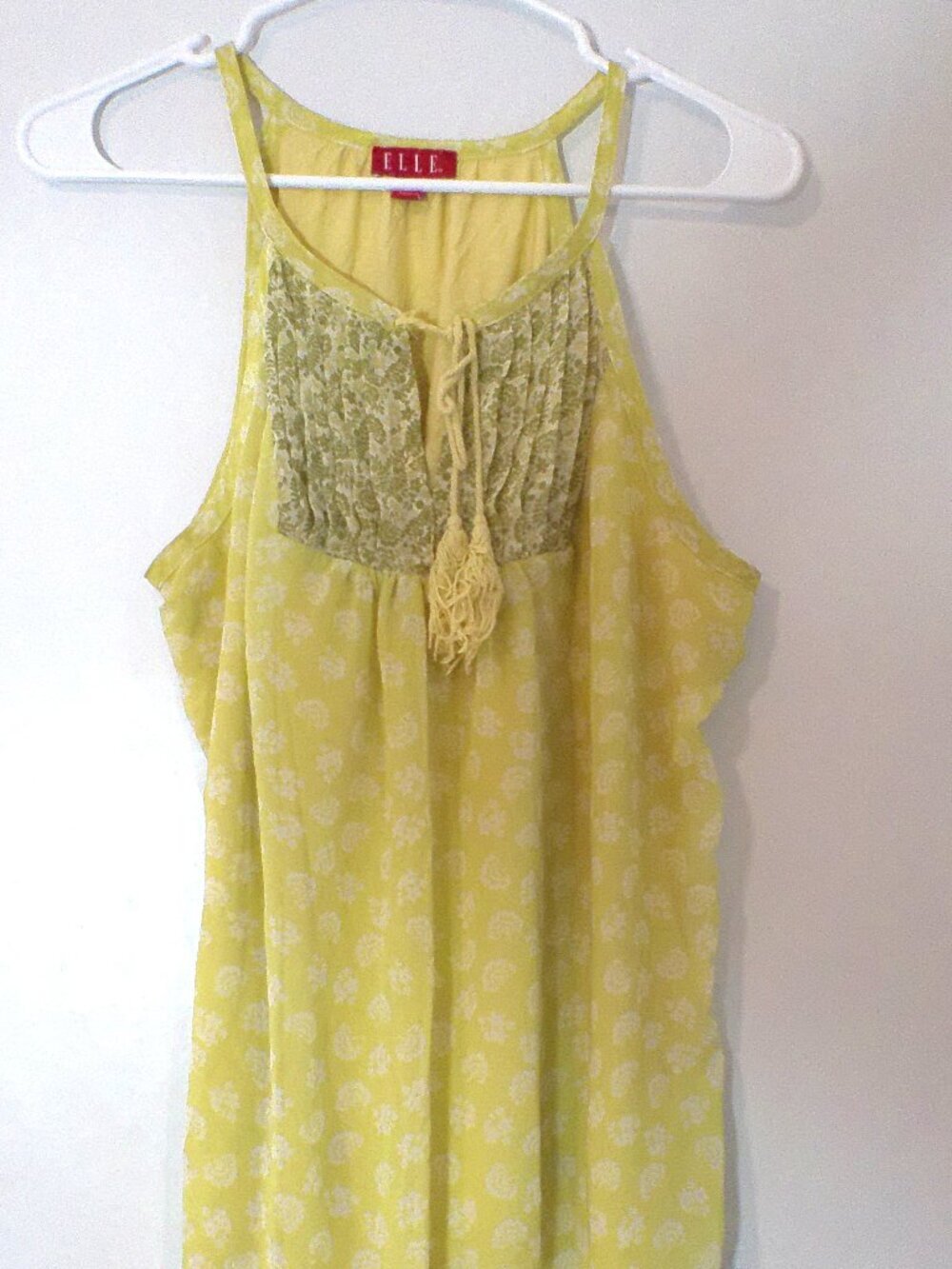 Elle Tank Top Womens Medium Yellow Floral Tassel Sleeveless Boho Blouse